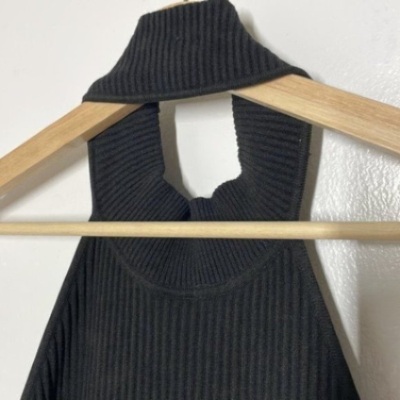 Ronny Kobo Mardelle Asymmetrical High Leg Slit Halter Black Ribbed Midi dress - Picture 10 of 12